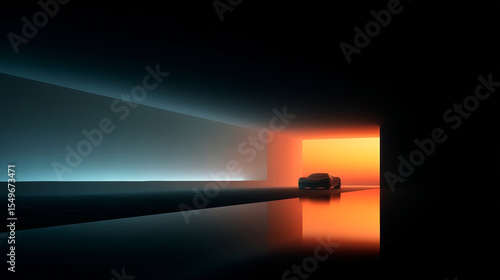 The car stops at the light at the end of the tunnel