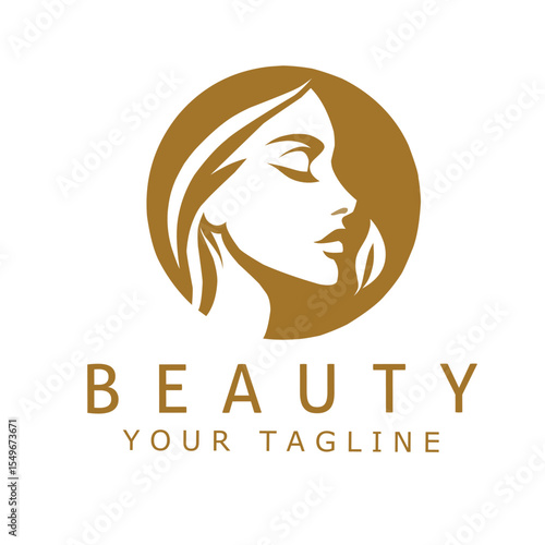 Elegant beauty logo featuring a minimalist female face in profile within a circular frame, ideal for cosmetics, skincare, salon, or wellness branding