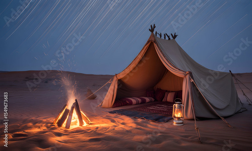 Wallpaper Mural Desert Night Camp with Starry Sky and Campfire Torontodigital.ca