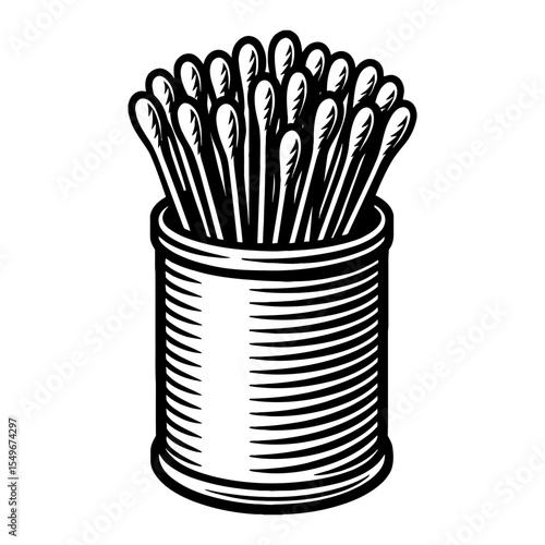 Cotton Swabs in Can Black and White Outline Line Art Drawing Vector Stock Illustration Art