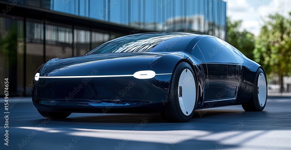 Naklejka premium Sleek dark electric car in city