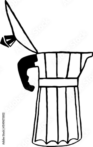 talian moka pot with open lid Minimalist hand-drawn illustration of a classic stovetop espresso maker with its lid open
