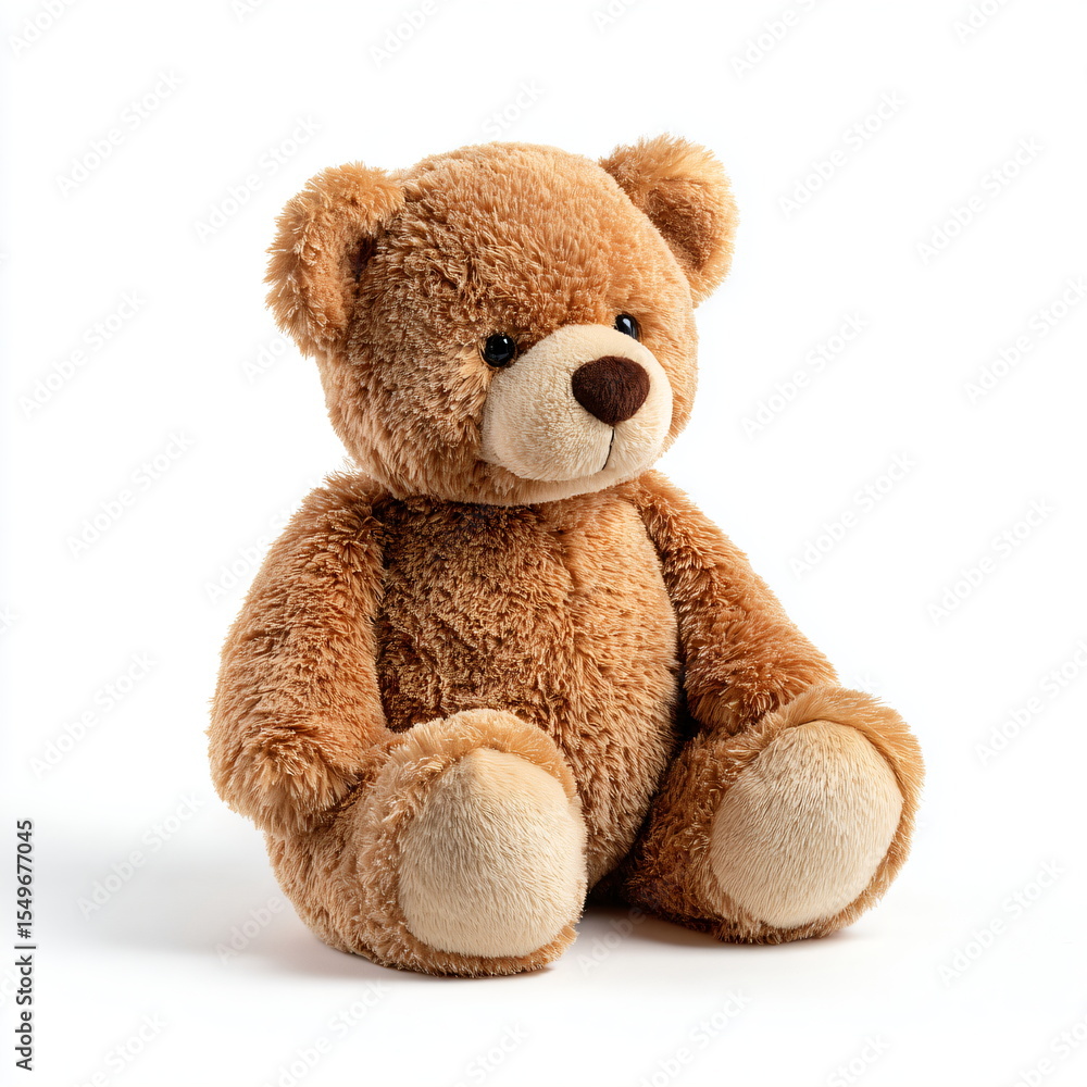 Fototapeta premium plush teddy bear sitting, classic brown, isolated on white background