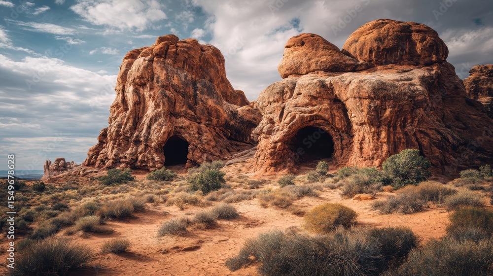 Fototapeta premium Ancient red-sandstone arches carved by desert winds