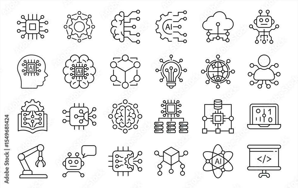 Obraz premium artificial intelligence icon set. contain machine learning, robotic, digital innovation, technology thin line icon symbol sign for your app and web. vector illustration