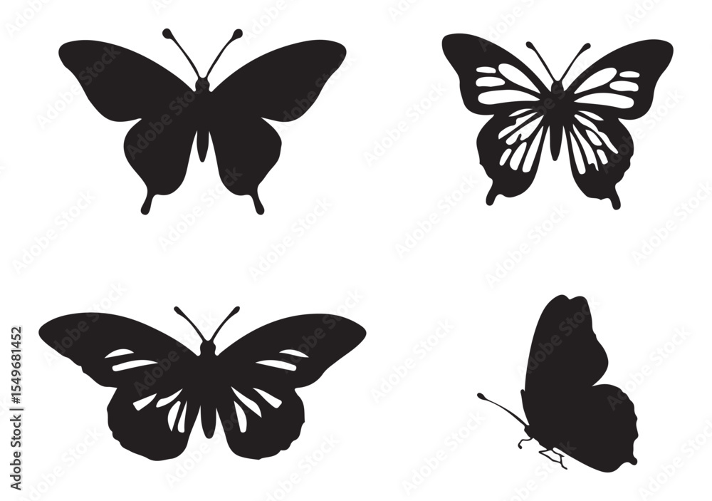 Set of butterfly silhouette illustration on a white background vector. Set of butterfly silhouette illustration on a white background vector.
