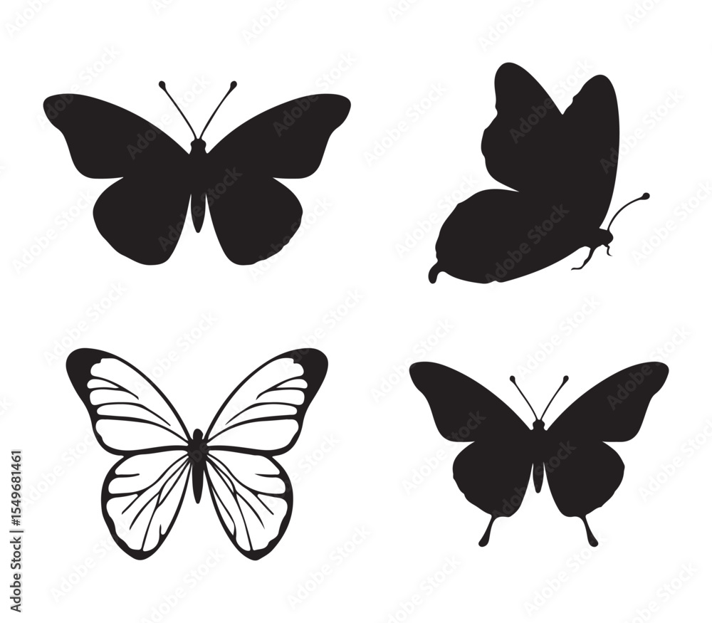 Set of butterfly silhouette illustration on a white background vector. Set of butterfly silhouette illustration on a white background vector.