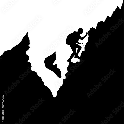 Lone Hiker in Mountain Forest Landscape Silhouette vector