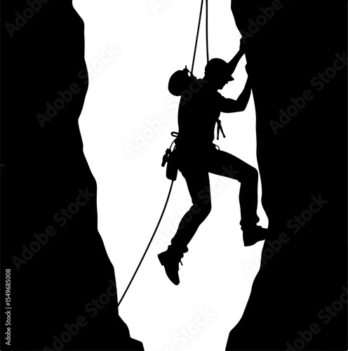 Lone Hiker in Mountain Forest Landscape Silhouette vector