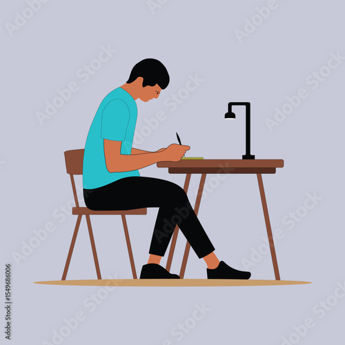 Boy Writing Journal Mental Health Self Care Vector