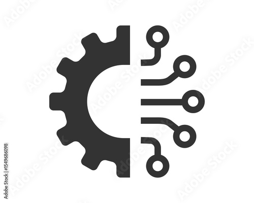 Technology and industry concept. Half gear, half circuit board represents innovation, automation, and digital transformation. Use for tech, engineering visuals.
