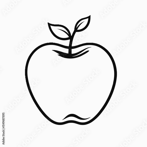Simple outline drawing of a fresh apple with leaves isolated on white background isolated on transparent background