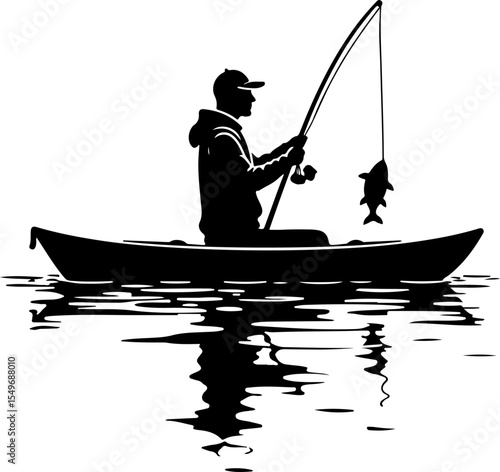 Fishing Man Catching Jumping Fish Silhouette vector design