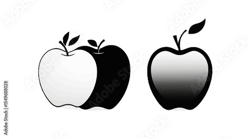 Two apples one half black and white the other with a gradient isolated on white background isolated on transparent background