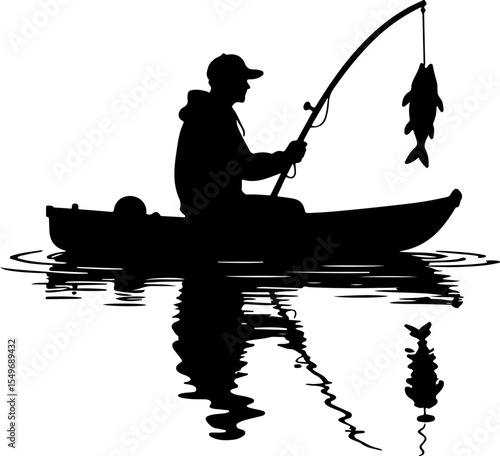 Fishing Man Catching Jumping Fish Silhouette vector design