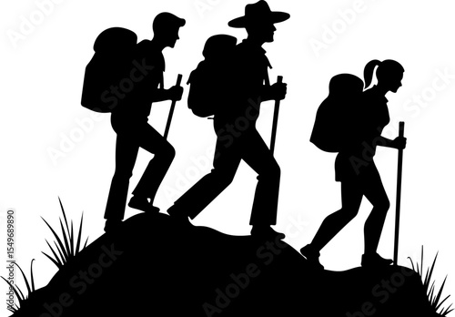 Group of Hikers with Backpacks Silhouette vector bundle