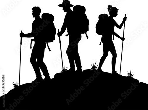 Group of Hikers with Backpacks Silhouette vector bundle