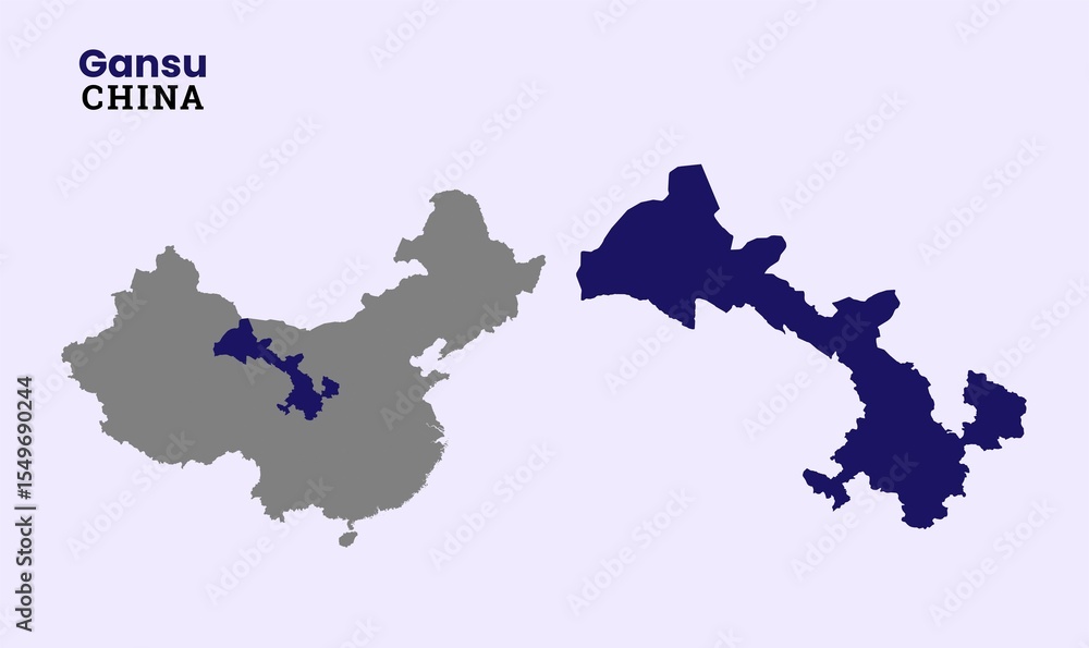 Obraz premium Map of Gansu, Map of Gansu with fill colour, Map of China state Gansu Vector Illustration, China, Gansu.