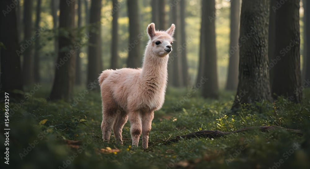 Obraz premium Llama, Alpaca, Cream llama, Cream Llama in the Forest