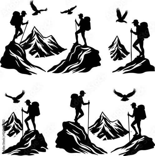 Hiking mountain outdor vector bundle