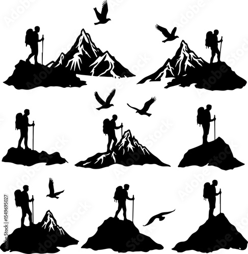 Hiking mountain outdor vector bundle
