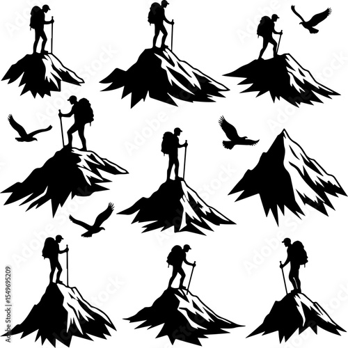 Hiking mountain outdor vector bundle