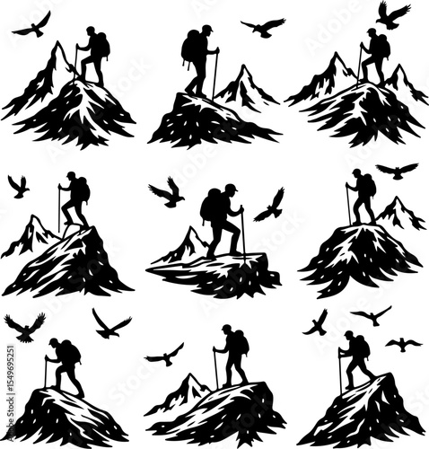 Hiking mountain outdor vector bundle