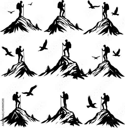 Hiking mountain outdor vector bundle