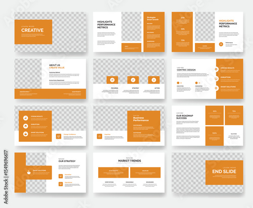 Orange and White Modern Business Presentation Template: A visually appealing presentation template featuring orange and white color scheme, showcasing architectural designs