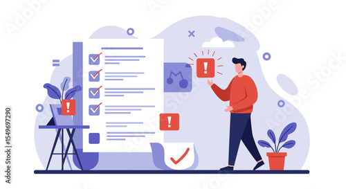 Task completion and alert notification concept for project management and organization vector illustration