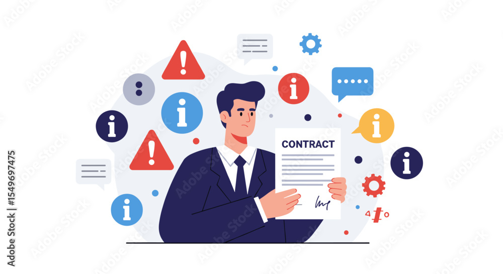 Business contract agreement concept with alert and information icons for corporate strategy design vector illustration Business contract agreement concept with alert and information icons for corporate strategy design vector illustration