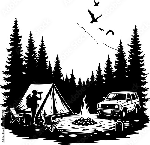 Hiking mountain outdor vector bundle