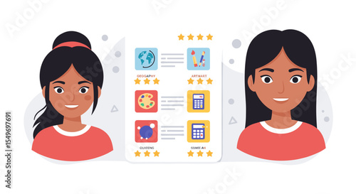Educational analysis with student profiles and skill ratings for learning enhancement vector illustration
