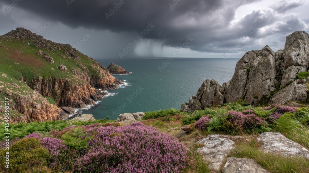 Fototapeta premium Dramatic cliff-top vista overlooking stormy ocean horizon