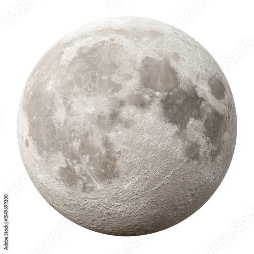 Detailed close-up view of the full moon showcasing lunar surface features and unique texture from outer space Transparent background or PNG