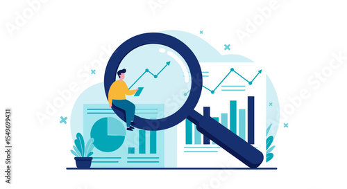 Data analysis concept with growing graphs and charts in vector design for informative presentation vector illustration