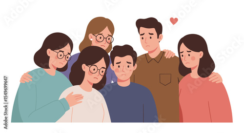 Group support concept with concerned friends offering comfort and care for emotional well-being vector illustration