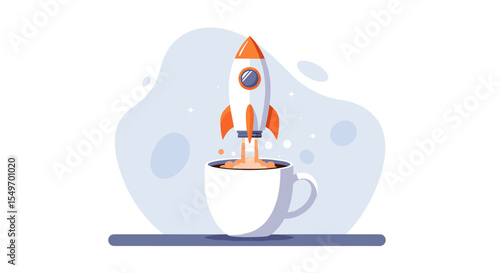 Rocket launching from coffee mug concept illustration vector illustration