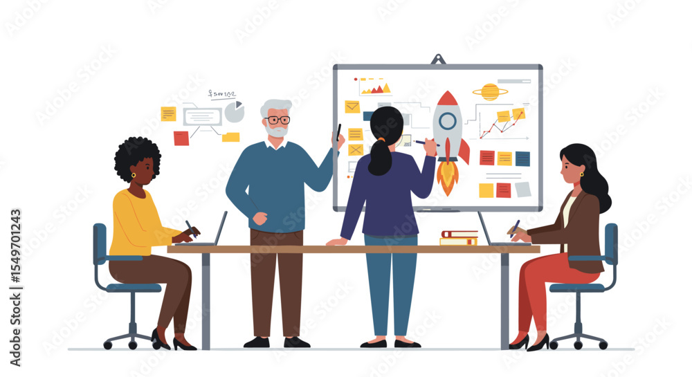 Business team analyzing growth strategies in modern office setting for collaborative project planning vector illustration Business team analyzing growth strategies in modern office setting for collaborative project planning vector illustration