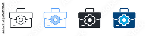 Work Icon Set Multiple Style. Designed In Outline, Blue, Glyph, Dual Tone