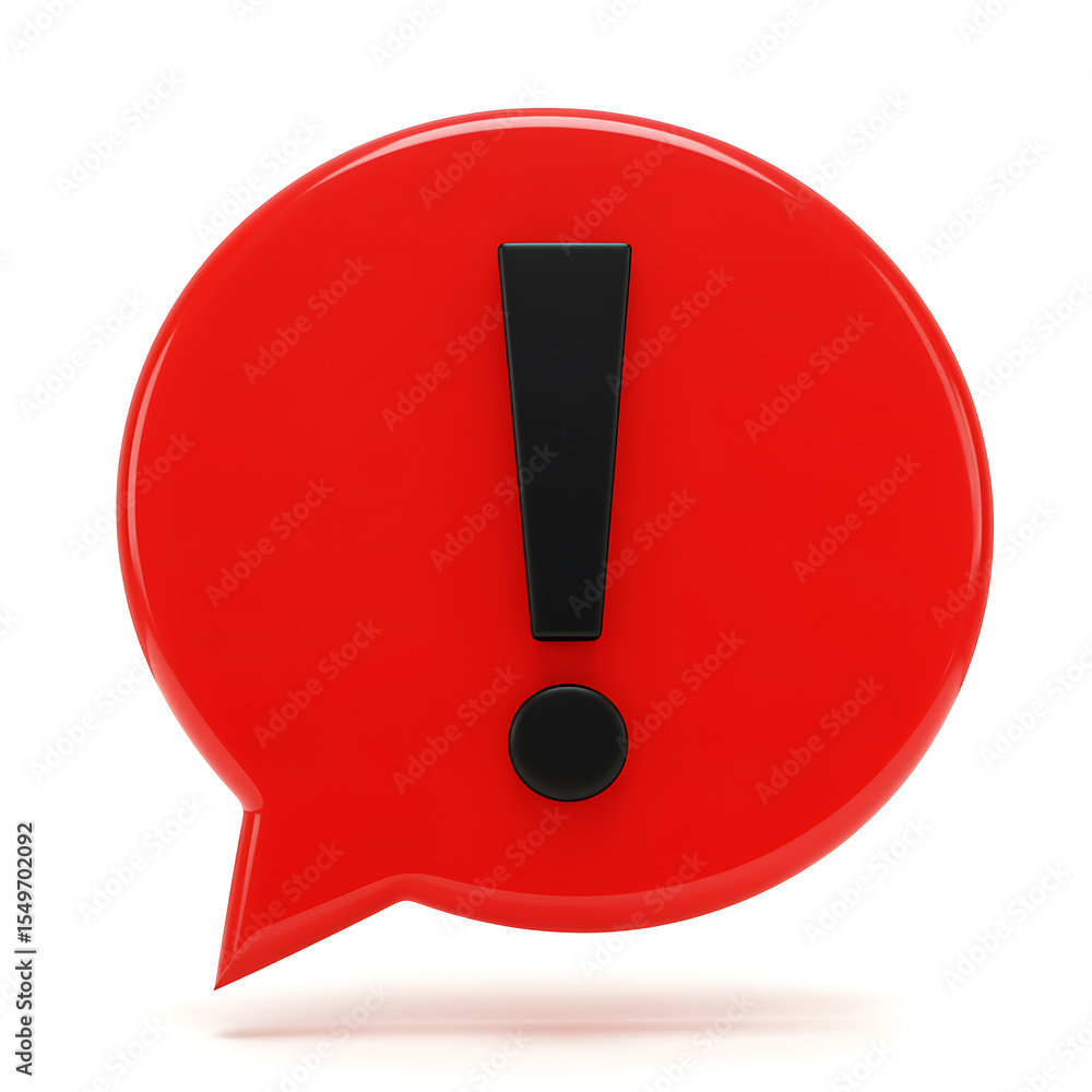 A vibrant red speech bubble with a black exclamation mark for important notifications A vibrant red speech bubble with a black exclamation mark for important notifications
