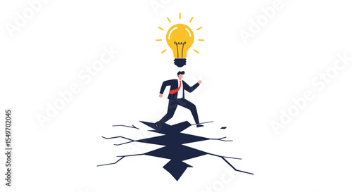 Innovative breakthrough concept with businessman and light bulb illustration vector illustration
