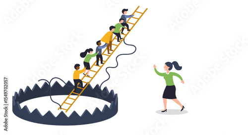 Overcoming obstacles in teamwork concept for business illustration vector illustration