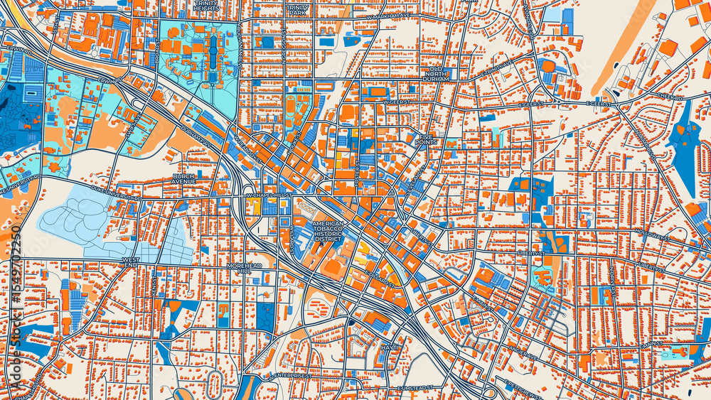 Obraz premium Colorful Durham Street Map with Labels and Buildings