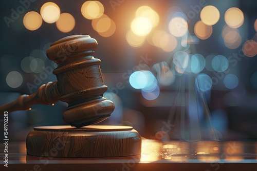 Judges Gavel on Desk with Blurry Background, Symbolizing Law and Justice