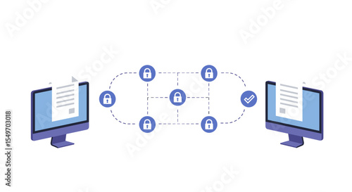 Blockchain-based document exchange illustration for secure communication design vector illustration