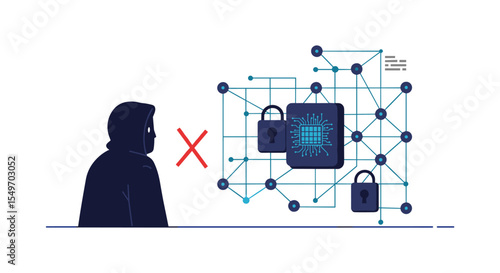 Cybersecurity concept with network protection and digital security illustration vector illustration
