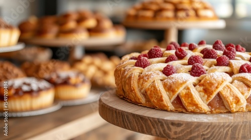 Wallpaper Mural A beautifully crafted raspberry tart showcases a golden crust topped with luscious berries, inviting indulgence and signifying the joy of homemade pastry artistry in a tempting display. Torontodigital.ca