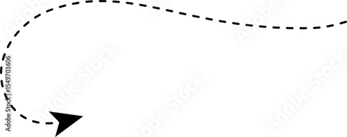 Dashed curved arrow creating a return path with a looping reversal.