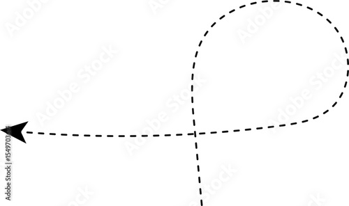 Curved arrow formed with dashes and a loop altering the directional flow.